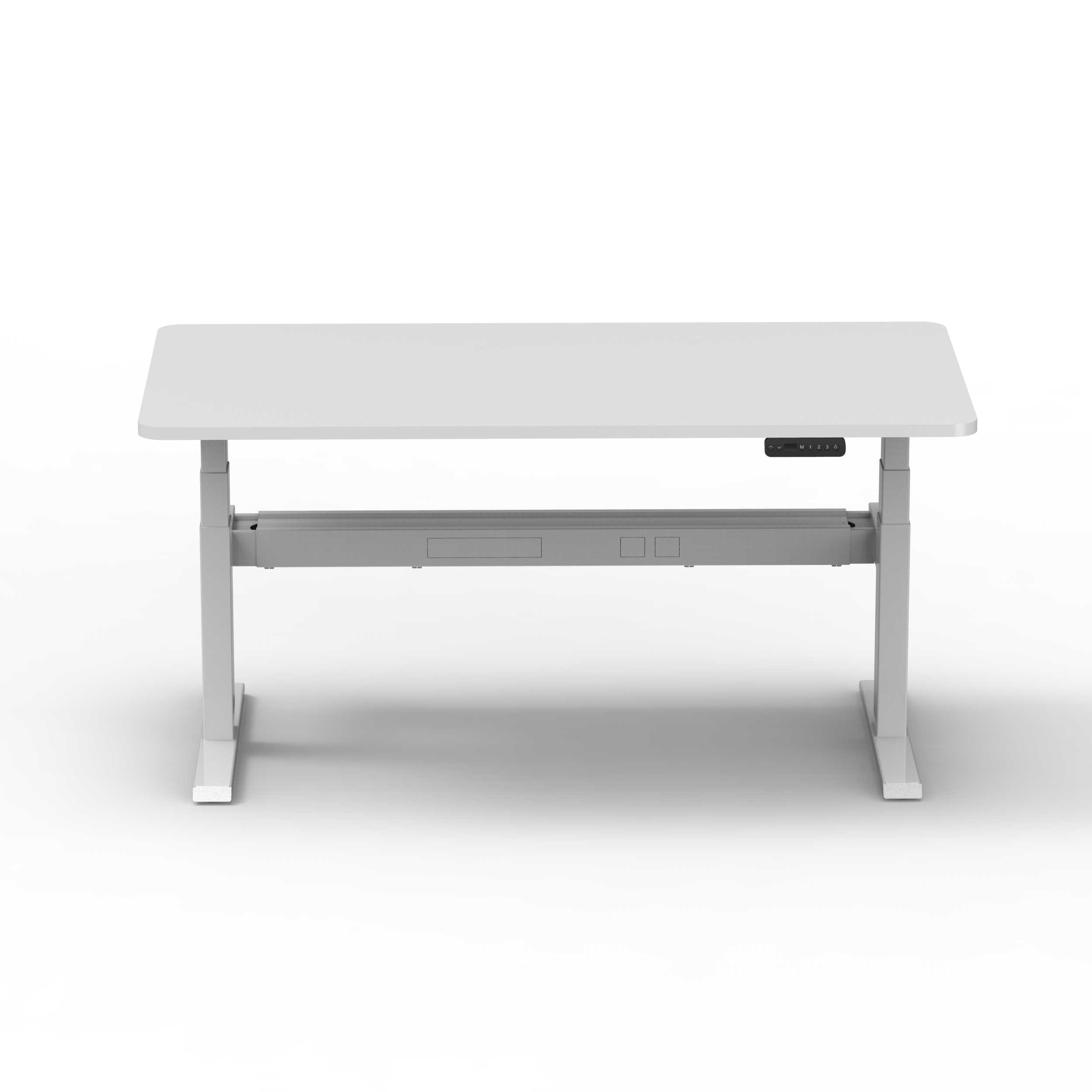 Wei&szlig;es elektrisches Schreibtischgestell von NATEDESK mit passender wei&szlig;er Schreibtischplatte f&uuml;r einen minimalistischen Arbeitsplatz, tr&auml;gt 120 kg bei ger&auml;uschlosem Betrieb von 40 mm/s
