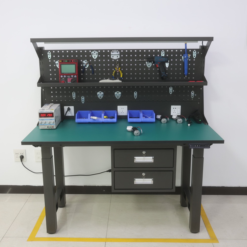 NATE 4NBF2 Industrielle elektrische h&ouml;henverstellbare Werkbank mit Stecktafel und Schubladen f&uuml;r Anwendungen im Elektroniklabor
